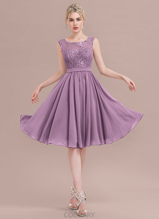A-Line SquareNeckline Lace Fabric Knee-Length Length Neckline Straps Silhouette Mckinley Bridesmaid Dresses