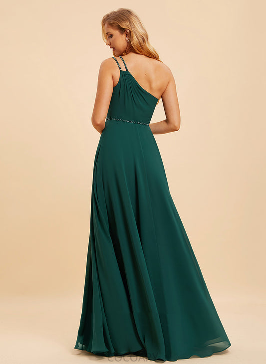 Silhouette One-Shoulder Neckline Beading Sequins Embellishment A-Line Fabric Length Floor-Length Mia A-Line/Princess Bridesmaid Dresses